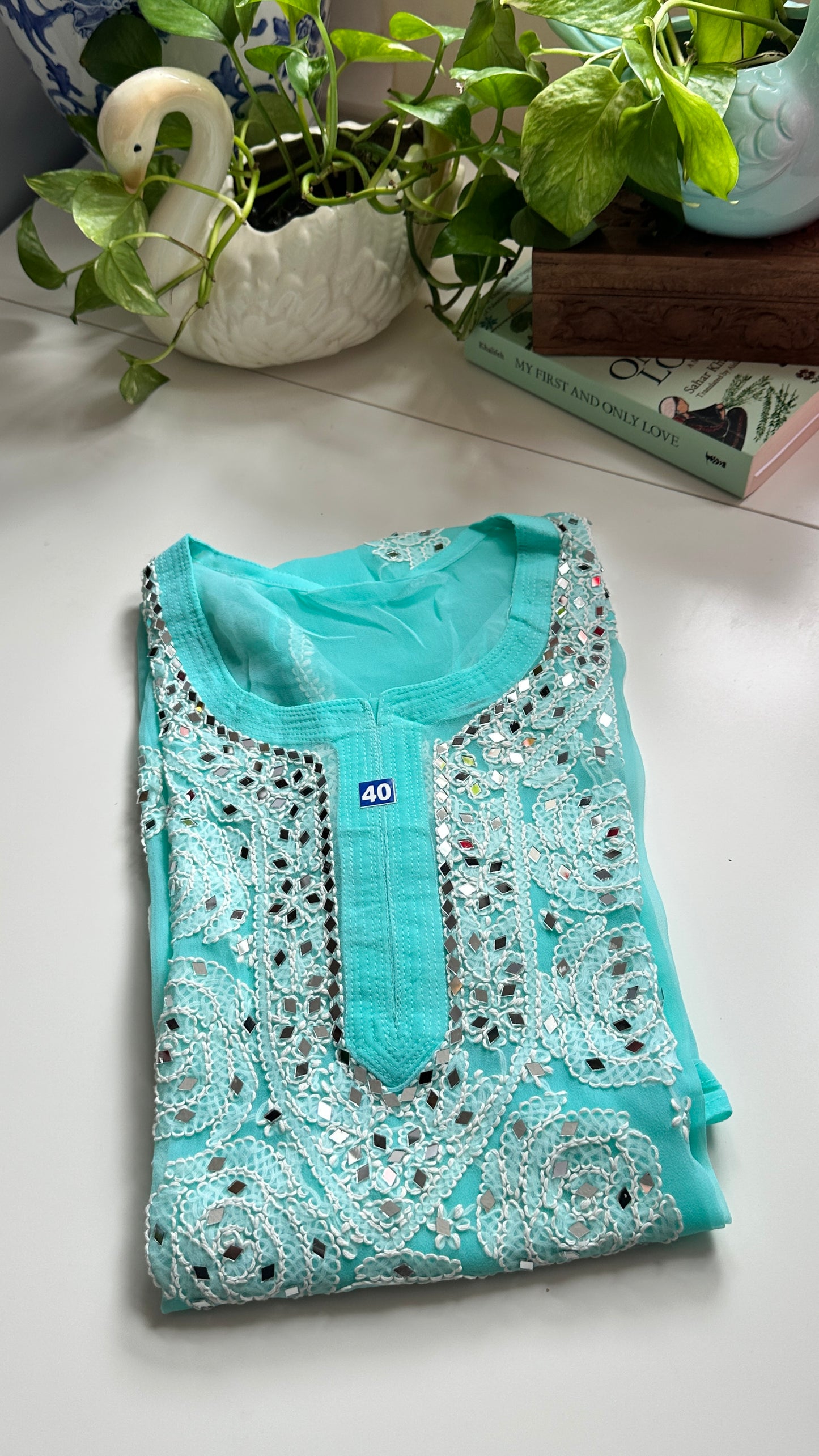 Firozi Blue - Georgette Mirror Kurta