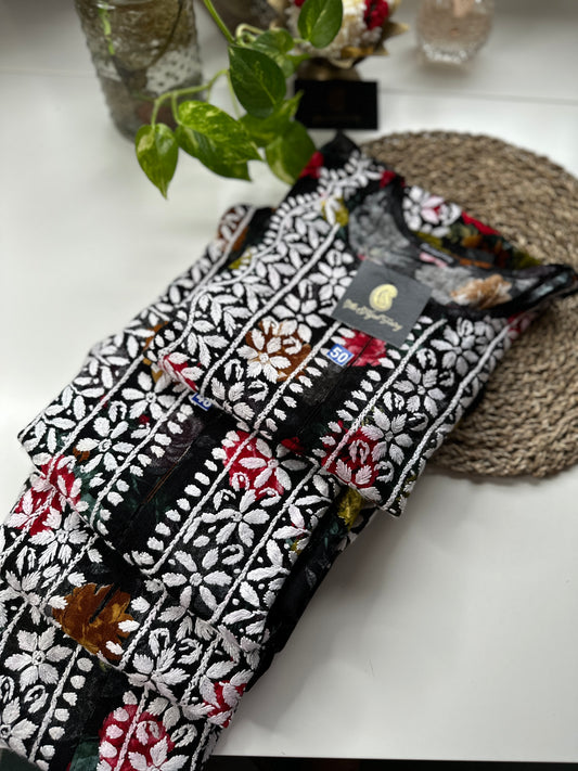 Rayon Printed Black Kurti (design A)