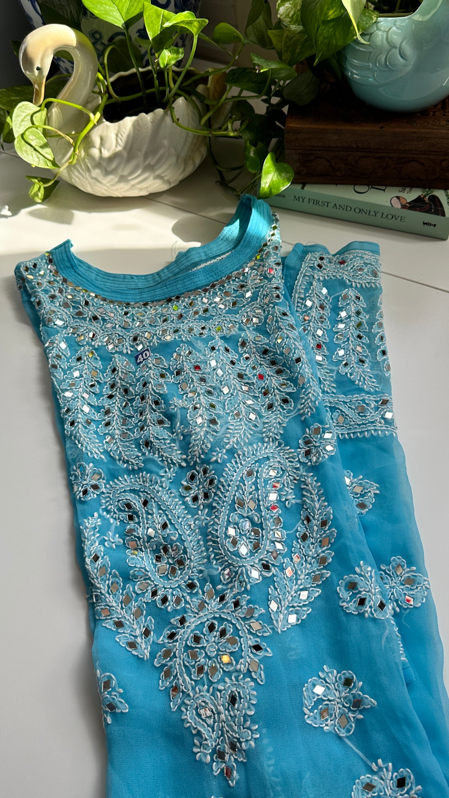 Sky Blue - Georgette Mirror Kurta