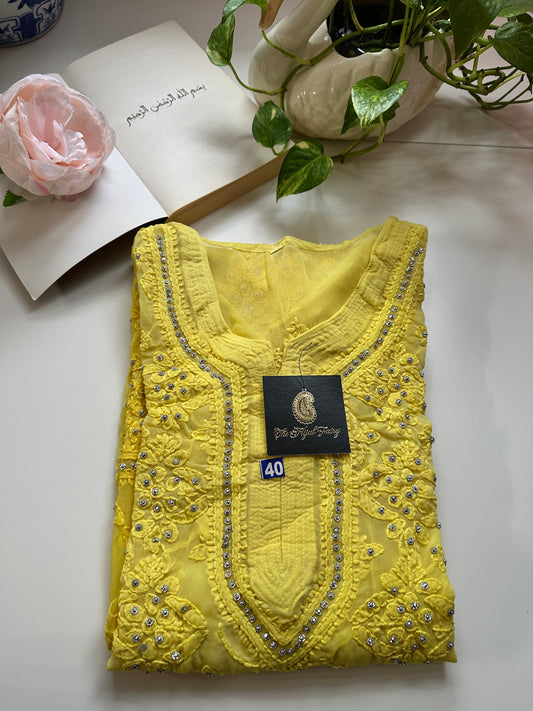 Yellow - Georgette Stone Kurta