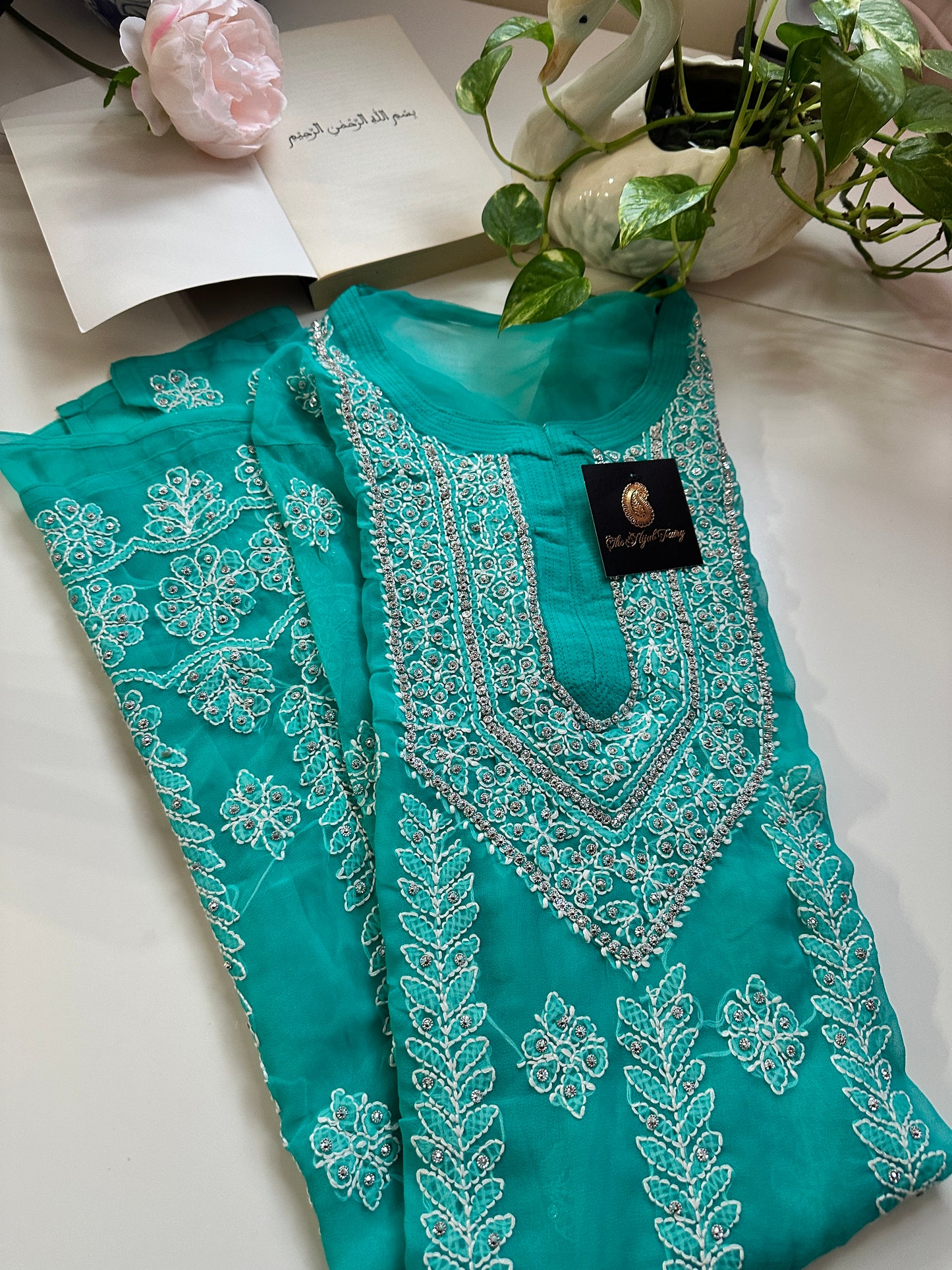 Dark Firozi - Georgette Stone Kurta