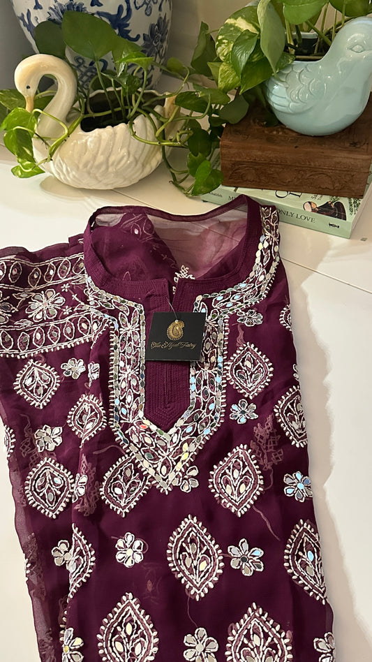 Wine - Georgette Mirror Kurta