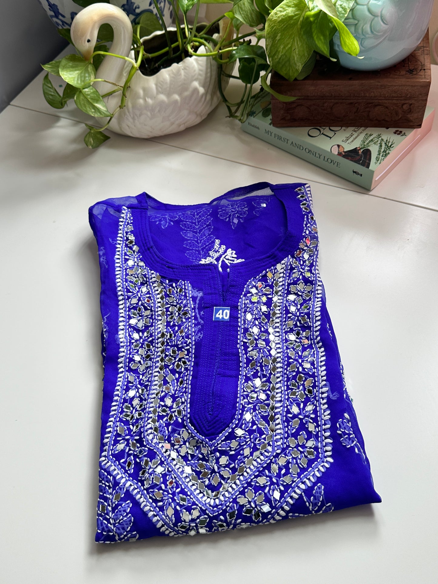 Navy Blue - Georgette Mirror Kurta