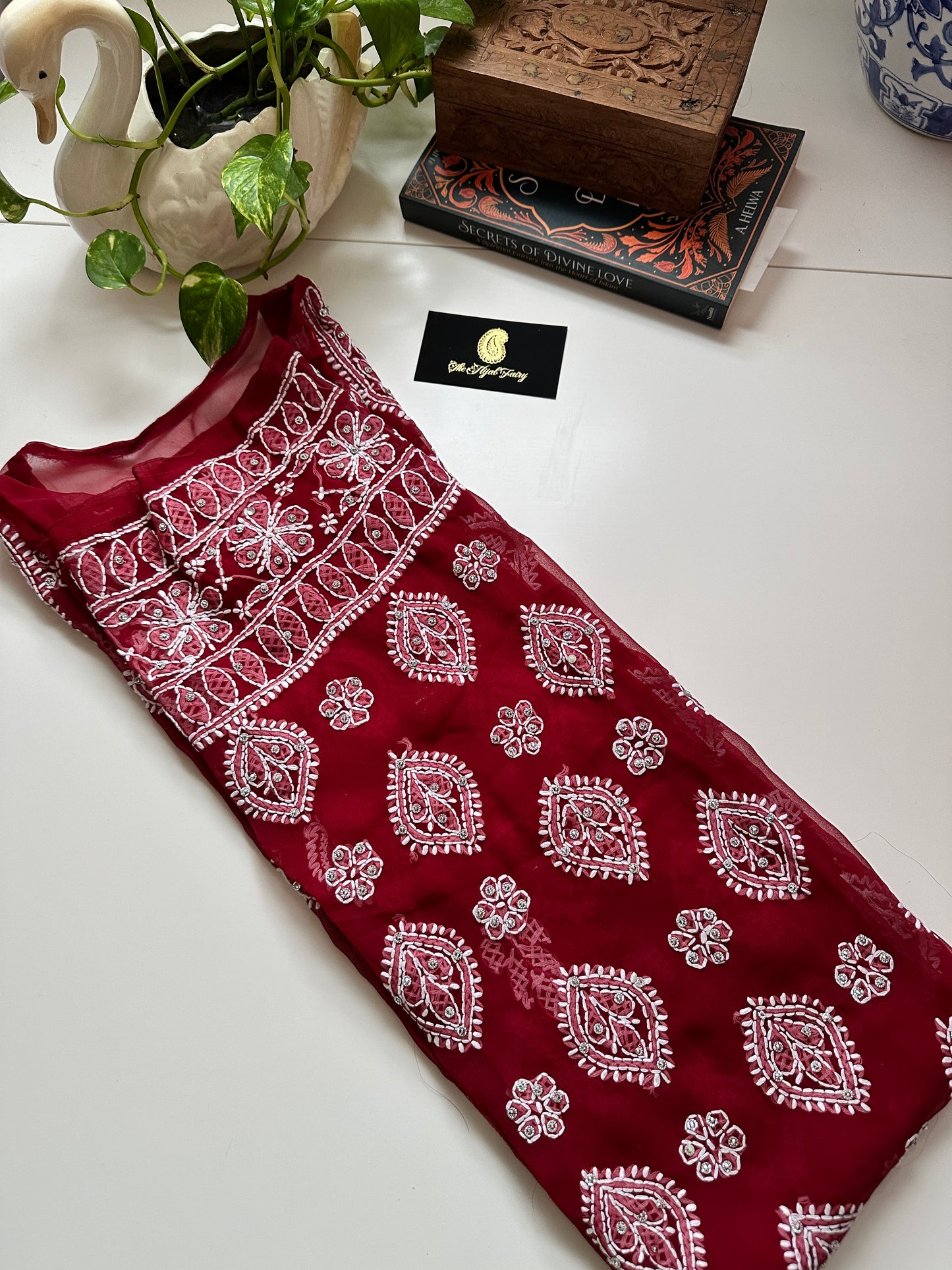 Georgette Stone Kurta- Maroon