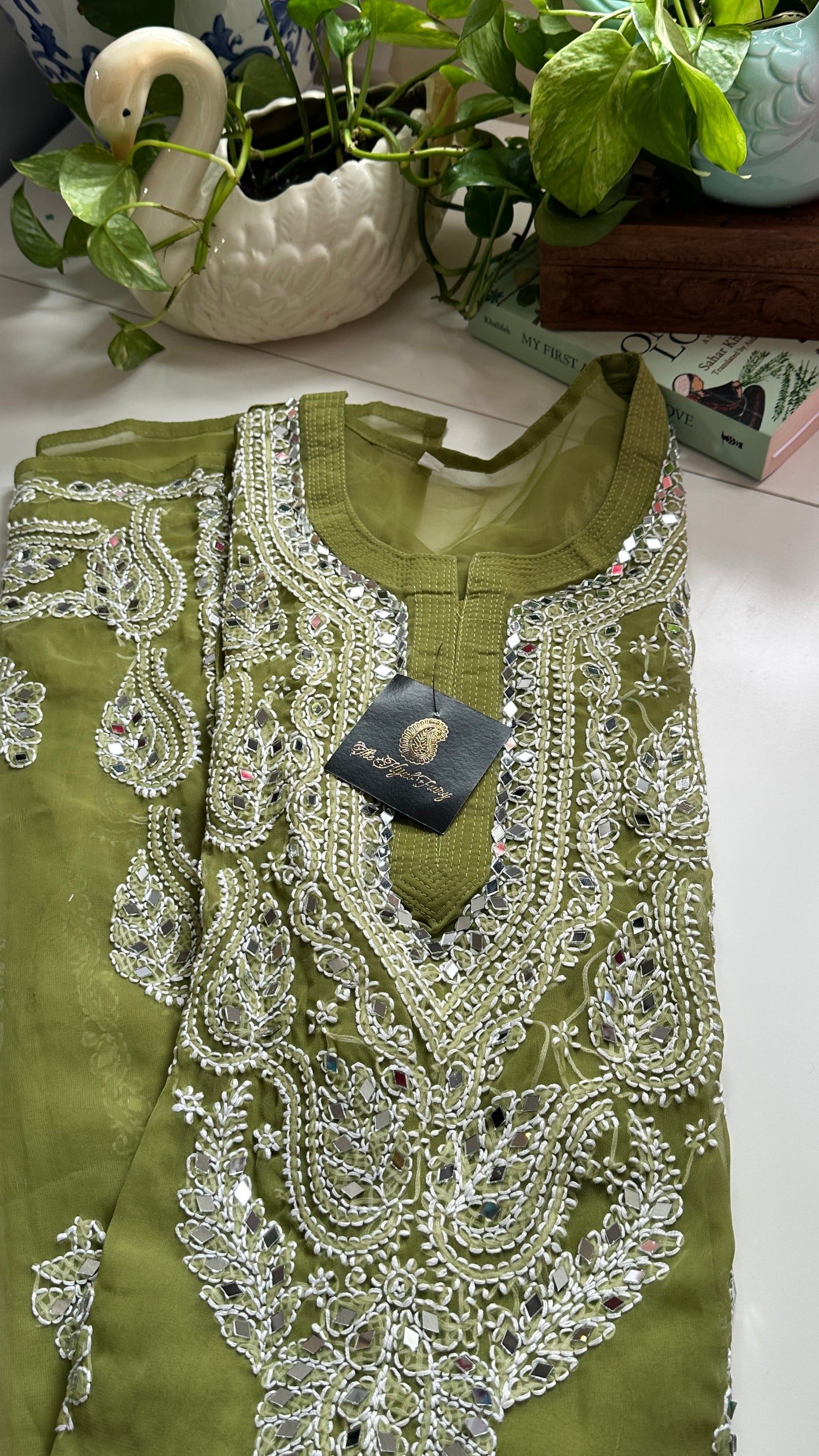 Olive Green - Georgette Mirror Kurta