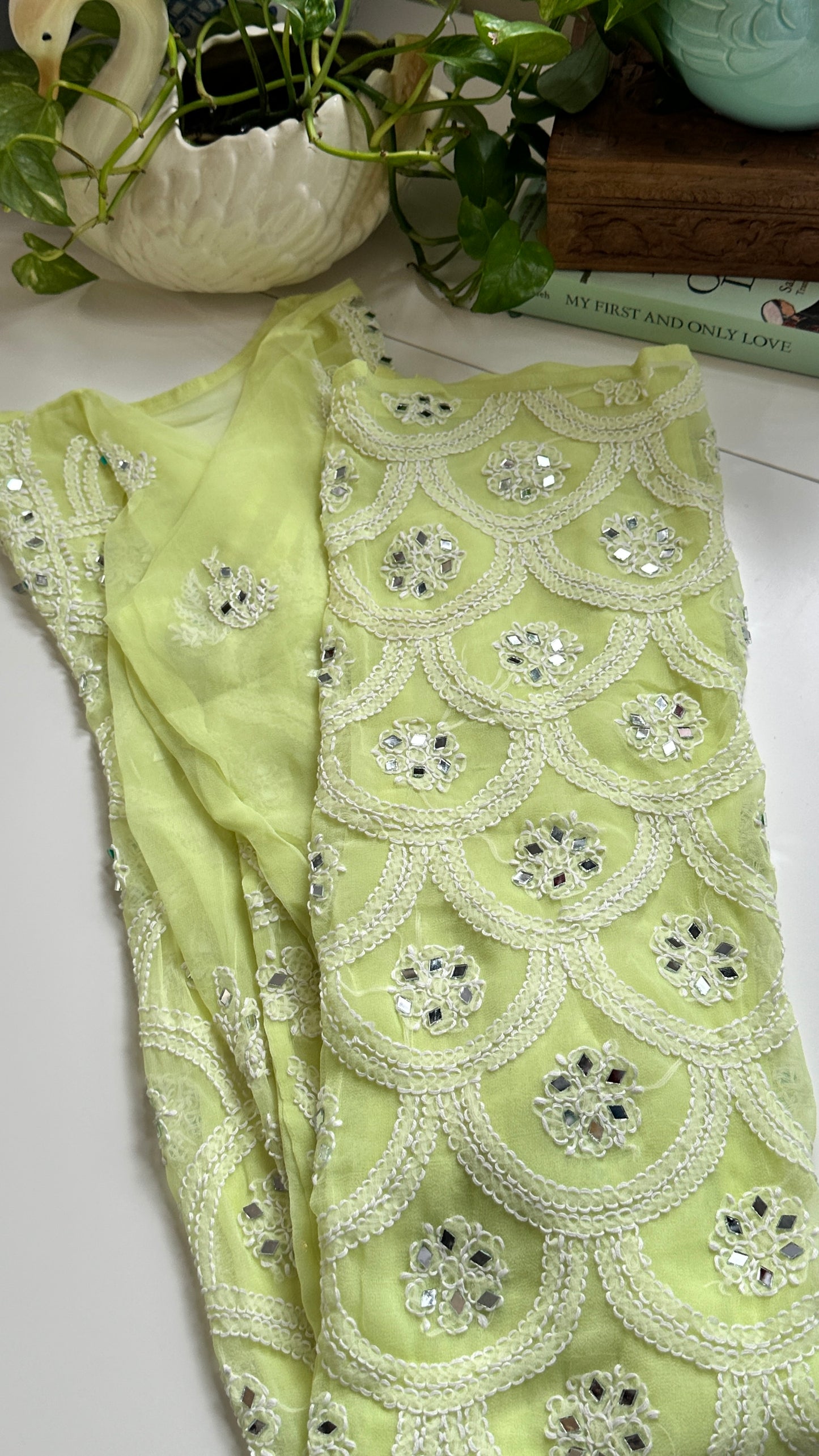 Lime Green - Georgette Mirror Kurta