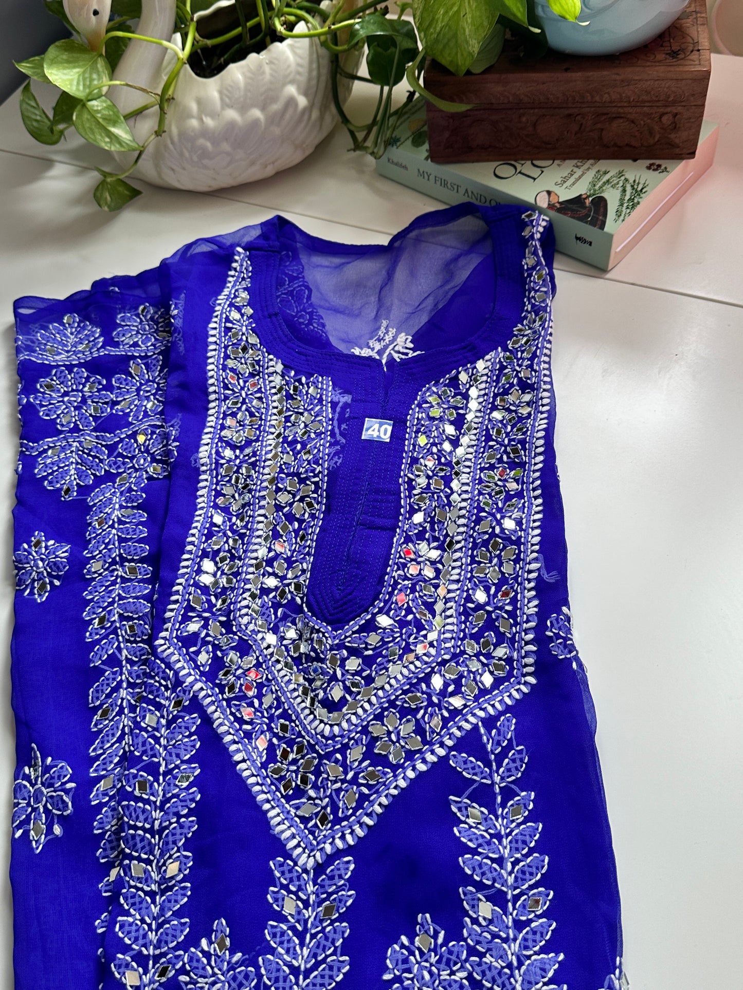 Navy Blue - Georgette Mirror Kurta
