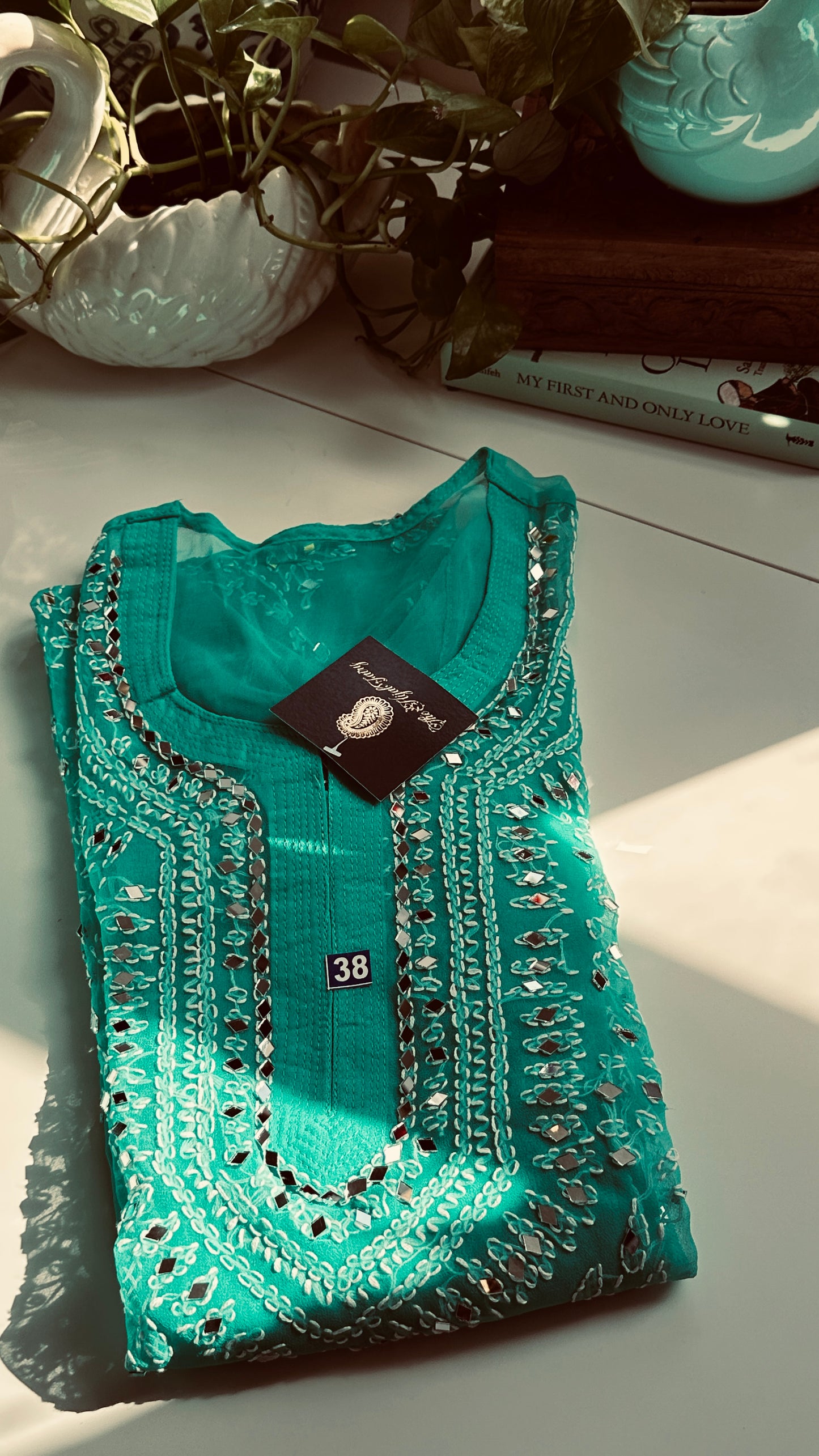 Dark Ferozi - Georgette Mirror Kurta