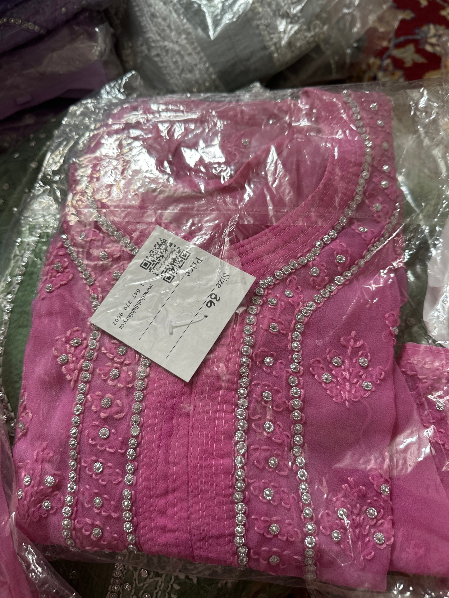 Georgette Stone Kurta- Orchid Pink