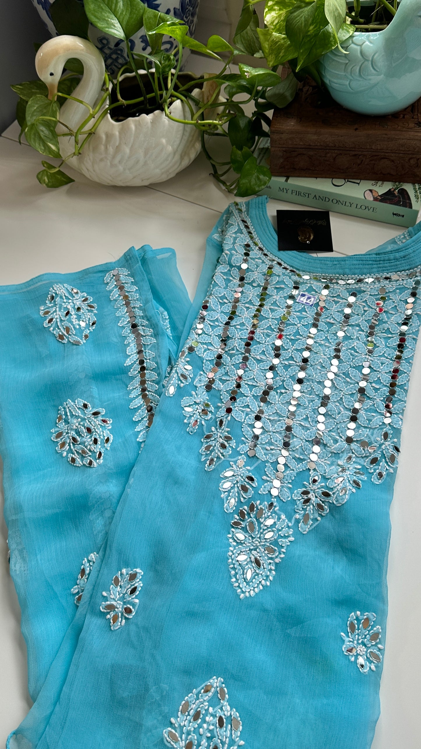 Light Blue - Georgette Mirror Kurta