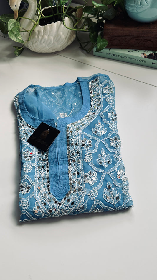 Cornflower Blue - Georgette Mirror Kurta