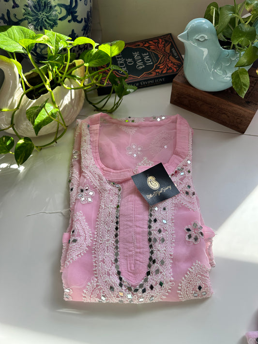 Light Pink - Georgette Mirror Kurta