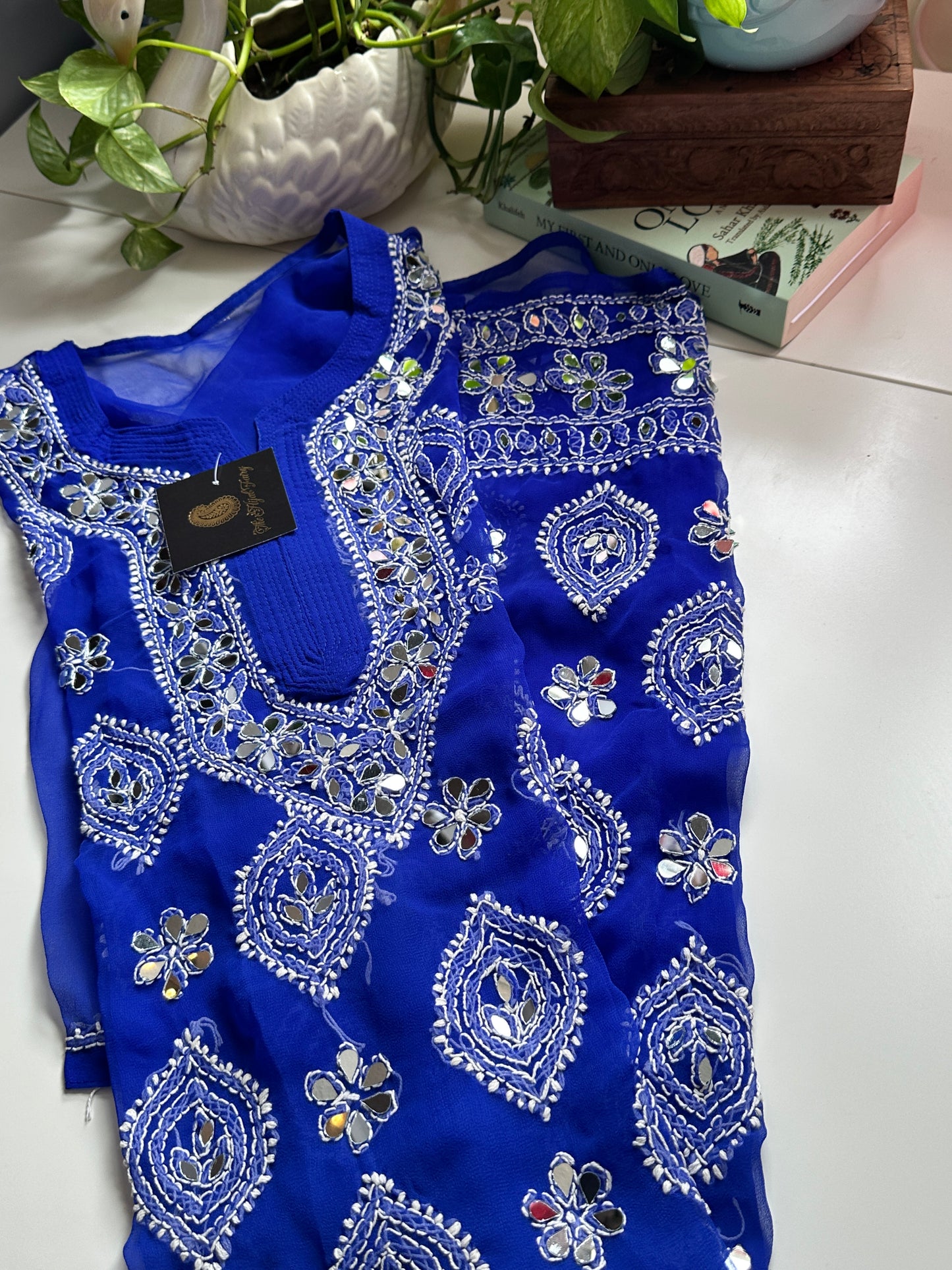 Navy Blue - Georgette Mirror Kurta