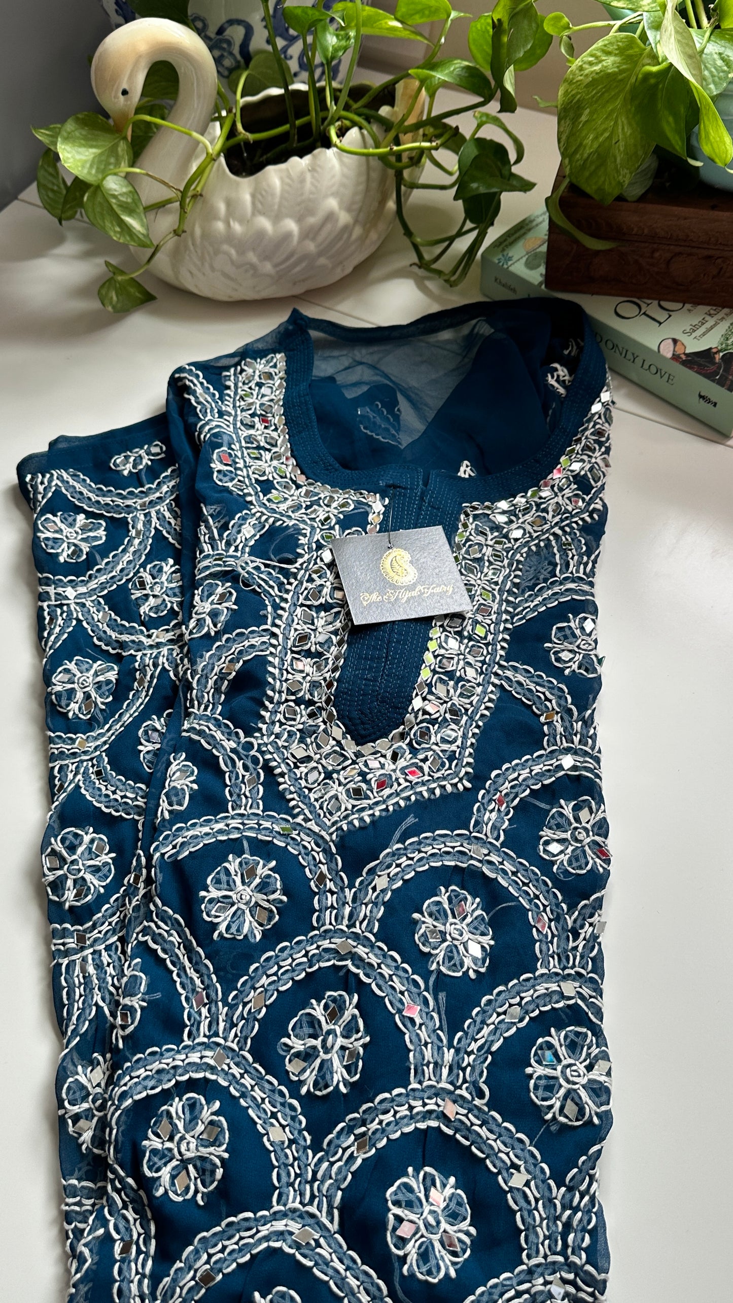 Teal Blue - Georgette Mirror Kurta