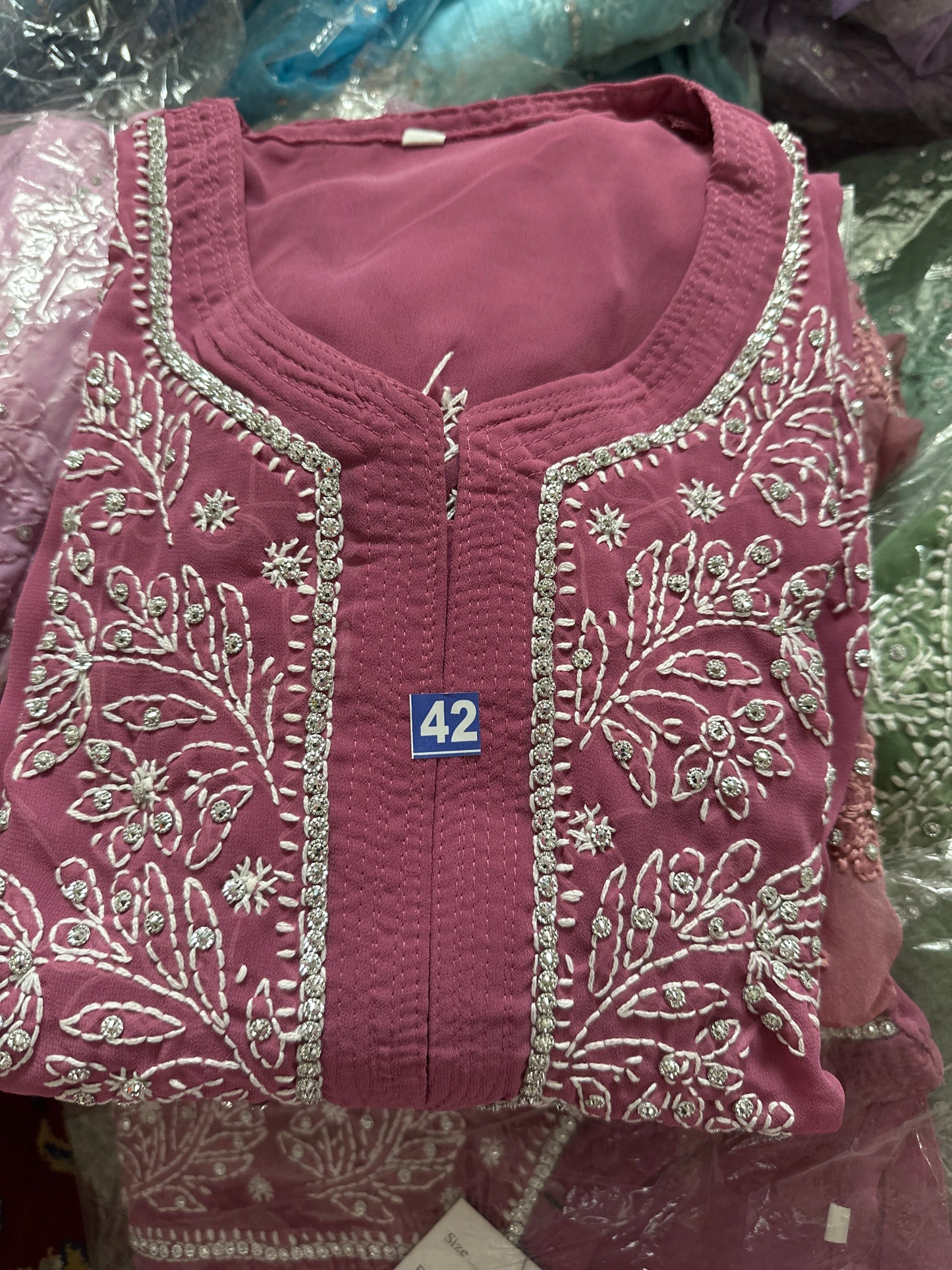Georgette Stone Kurta- Mulberry