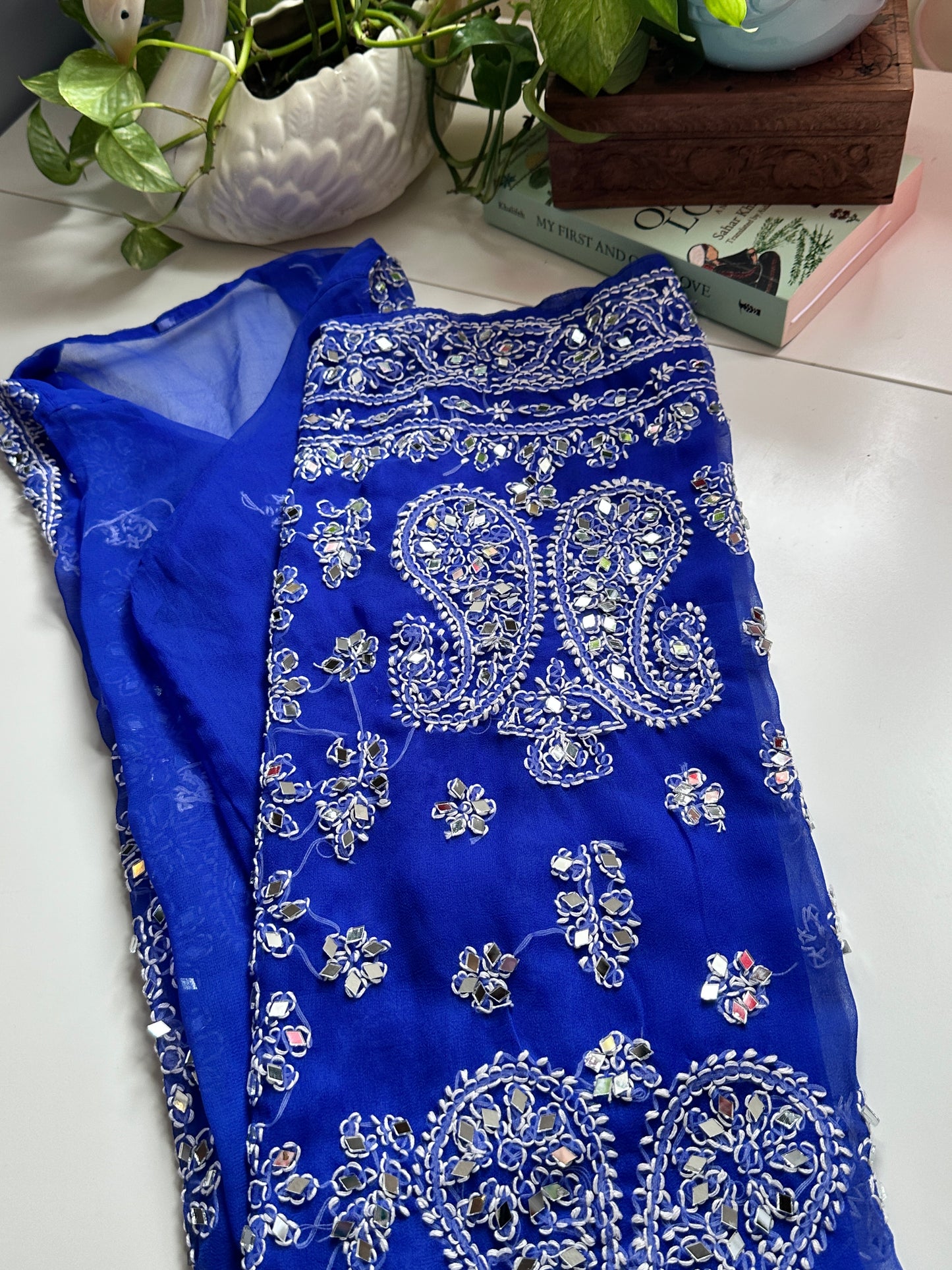 Navy Blue - Georgette Mirror Kurta