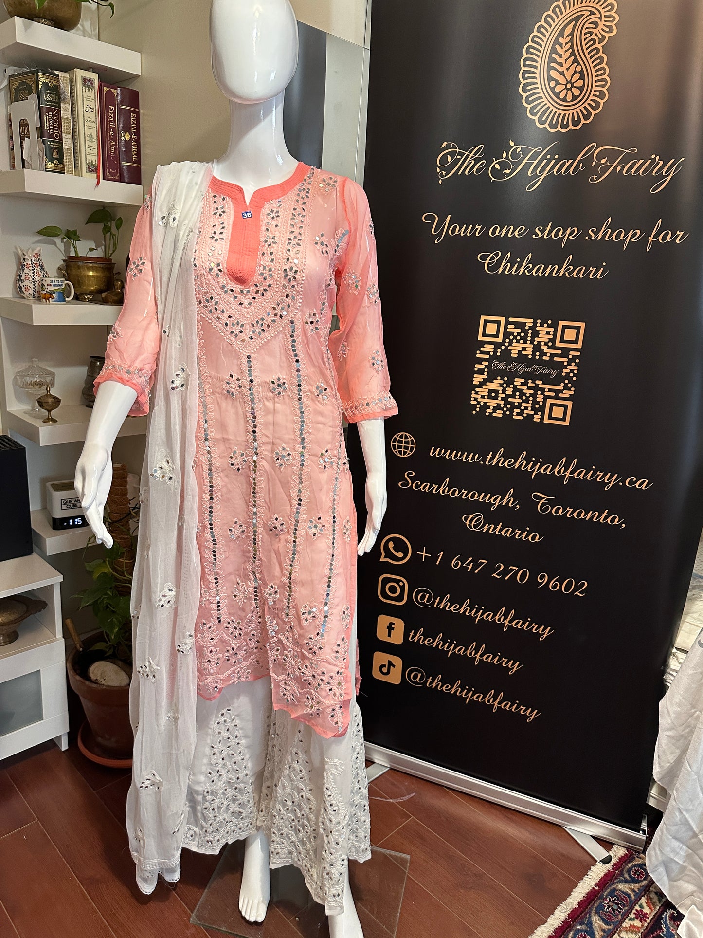 Peach Pink- Georgette Mirror Kurta
