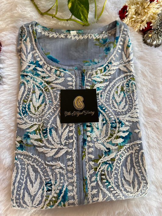 Malmal Printed Kurti- Blue 1