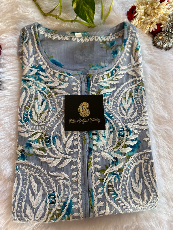 Malmal Printed Kurti- Blue 1