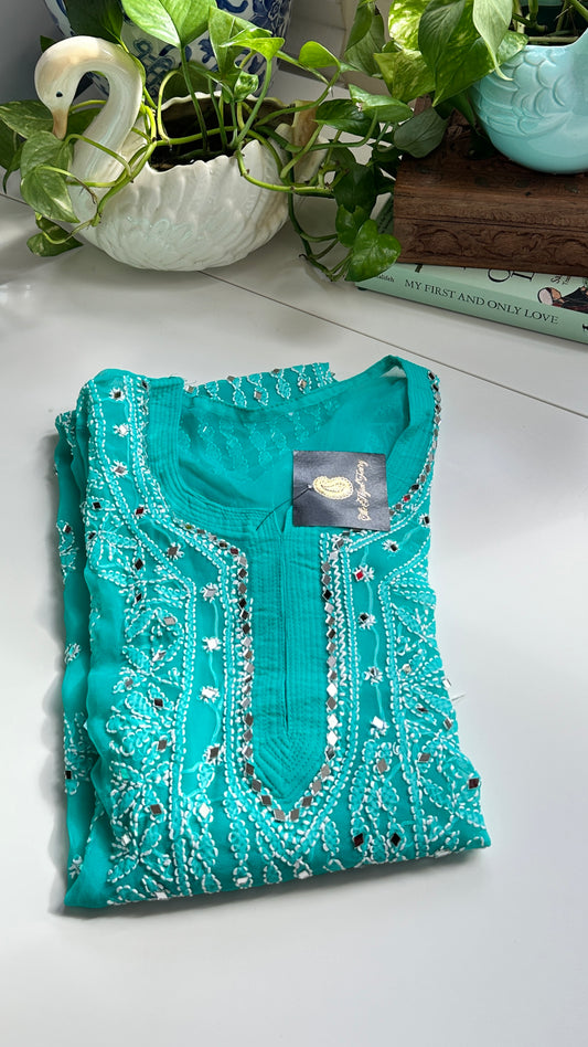 Dark Ferozi - Georgette Mirror Kurta