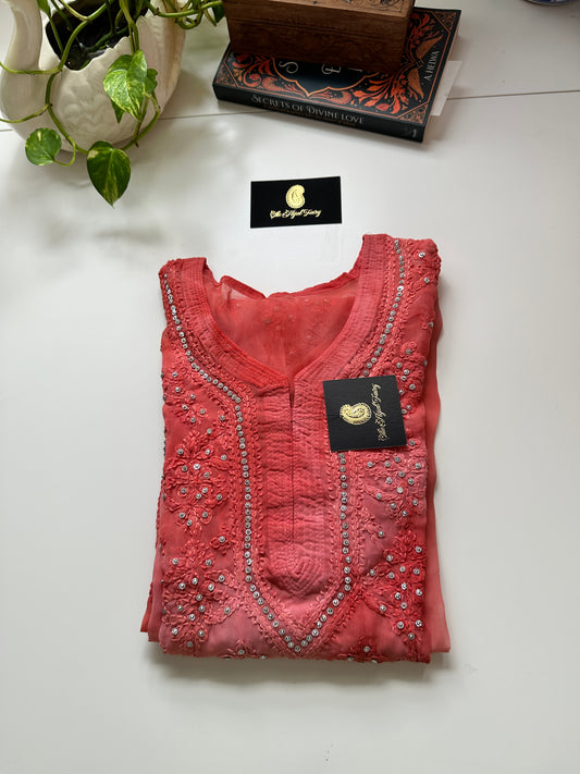 Georgette Stone Kurta- Gajari colour 2