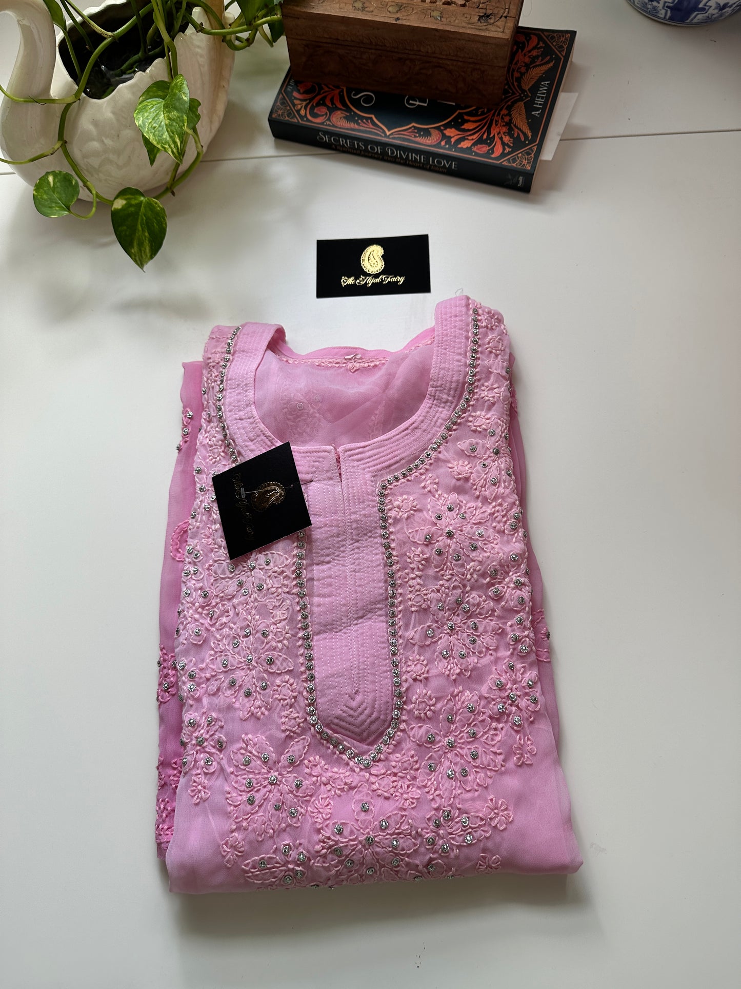 Georgette Stone Kurta- Petal Pink