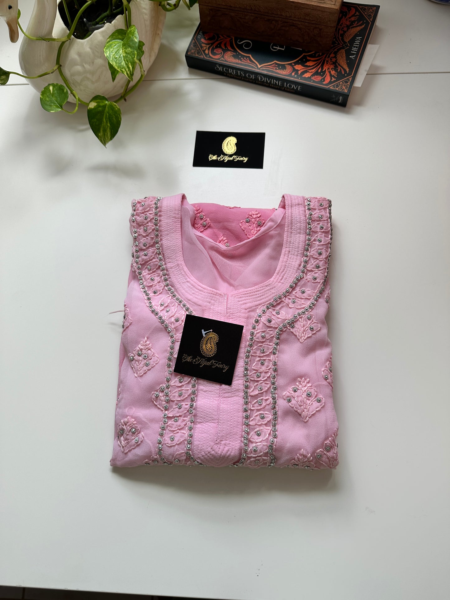 Georgette Stone Kurta- Petal Pink