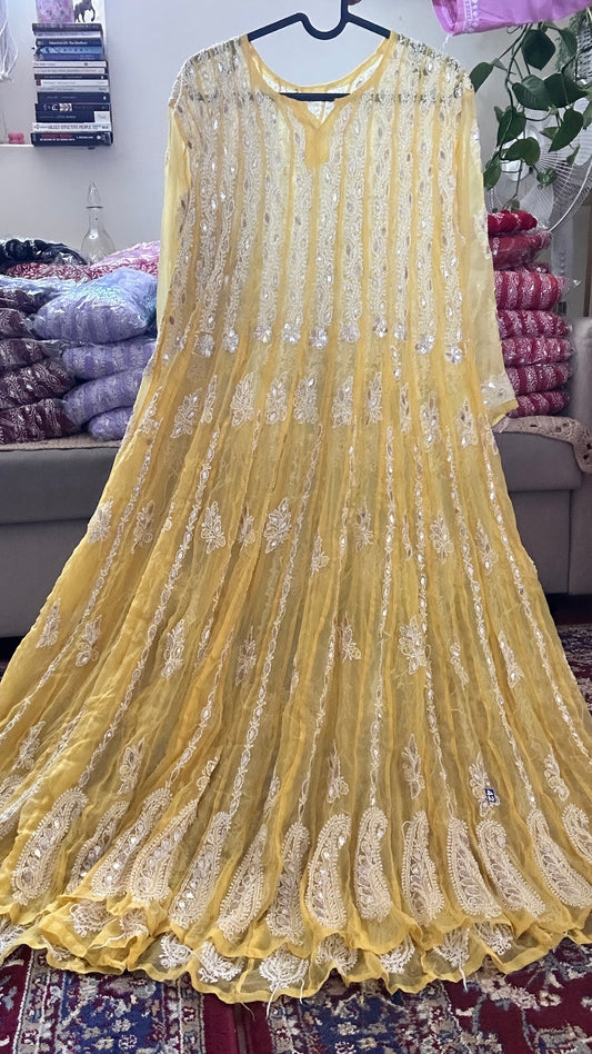 Yellow - Georgette Gota Work Anarkali - 56 Kali