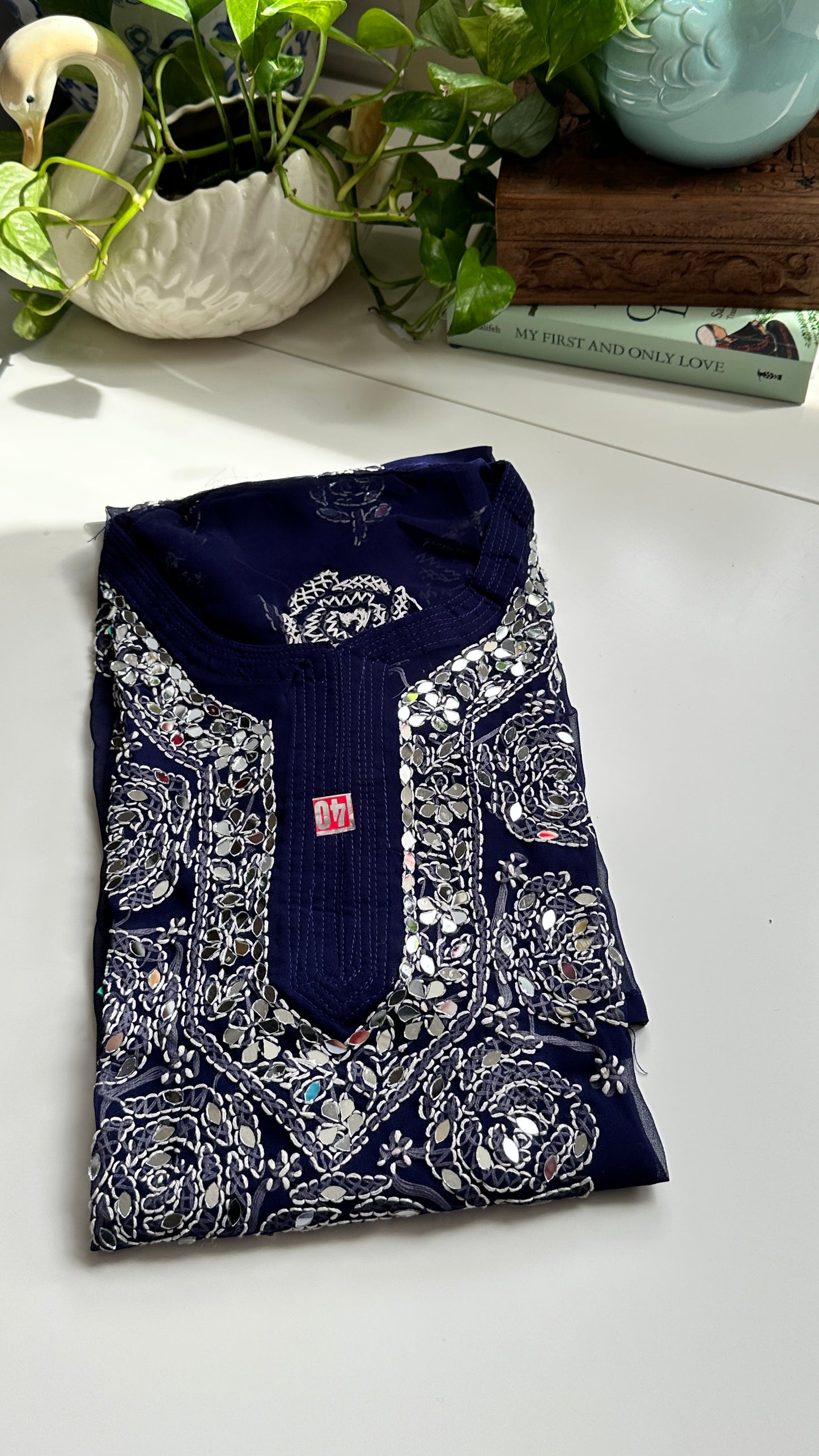 Dark Blue - Georgette Mirror Kurta