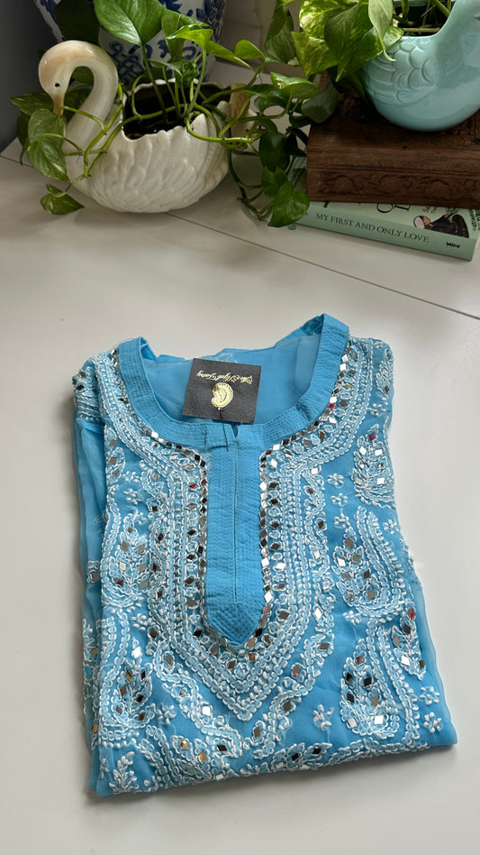 Light Blue - Georgette Mirror Kurta