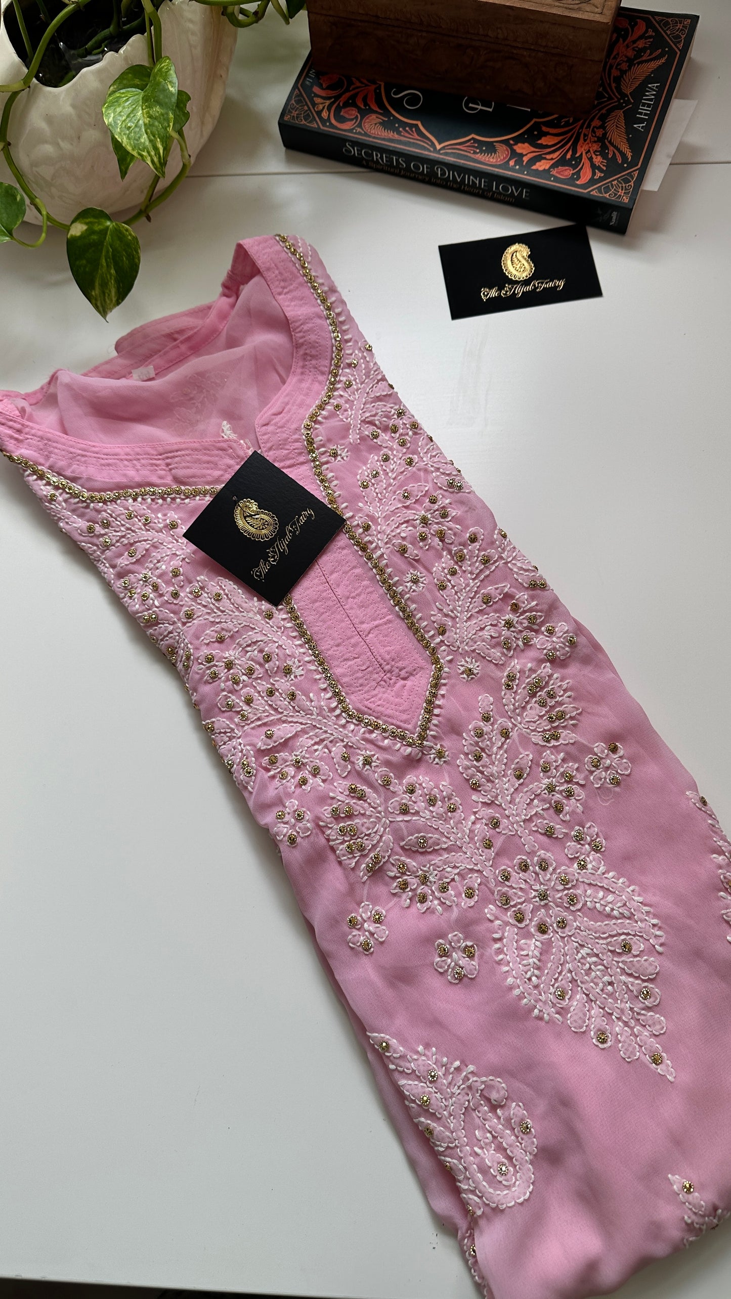 Georgette Stone Kurta- Petal Pink