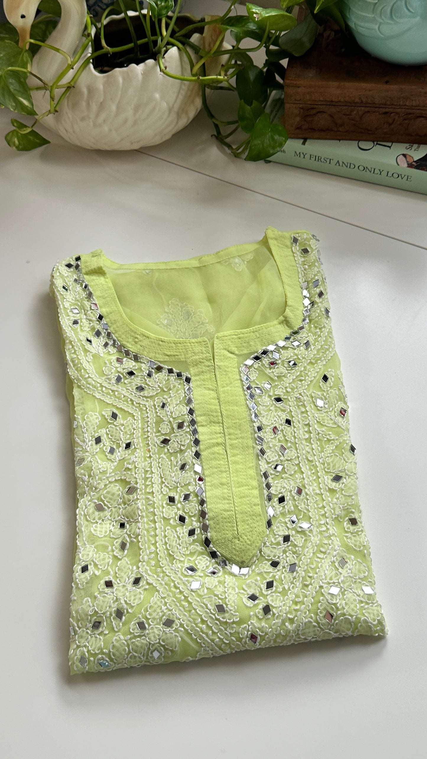 Lime Green - Georgette Mirror Kurta