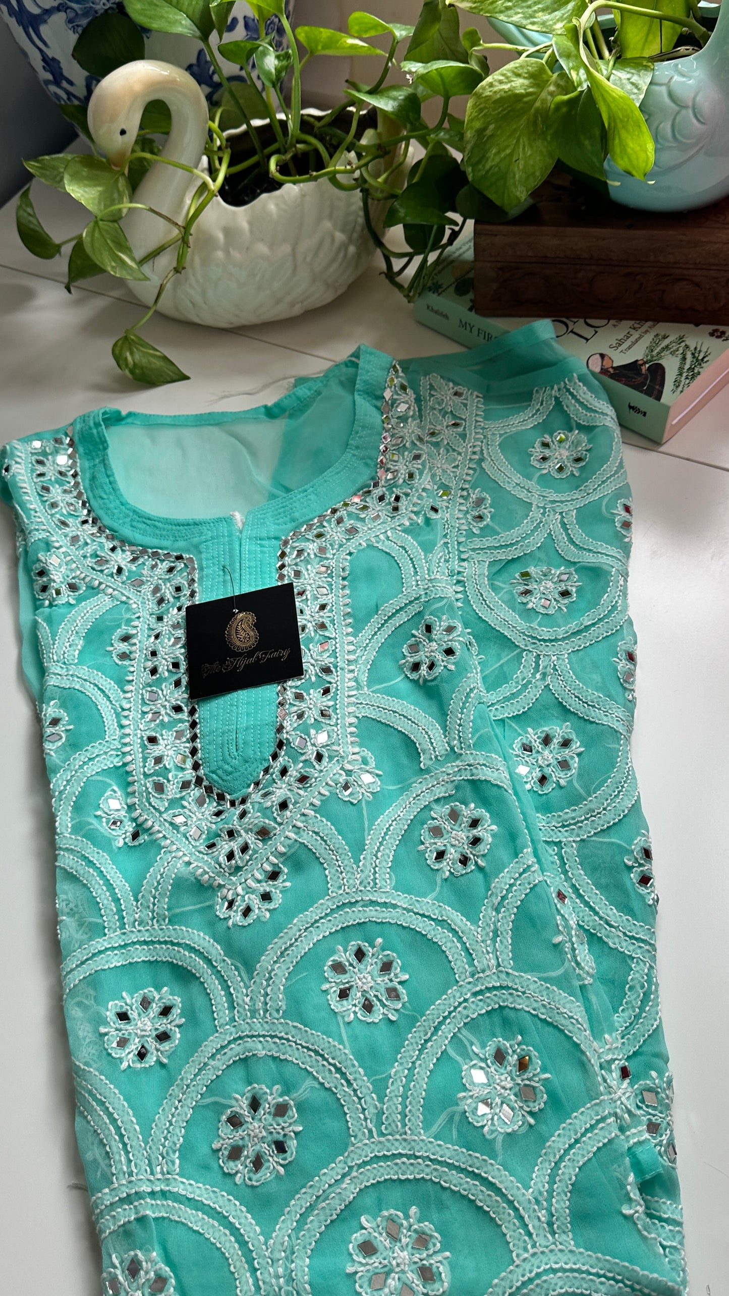 Firozi Blue - Georgette Mirror Kurta