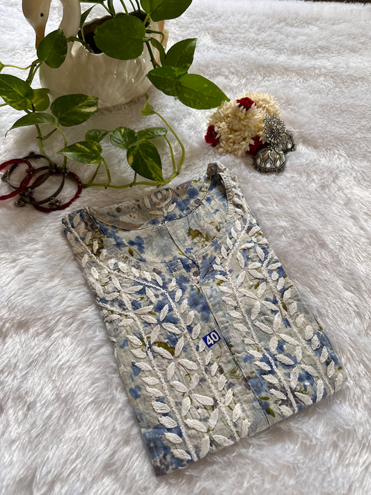 Malmal Printed Kurti- Grey 6