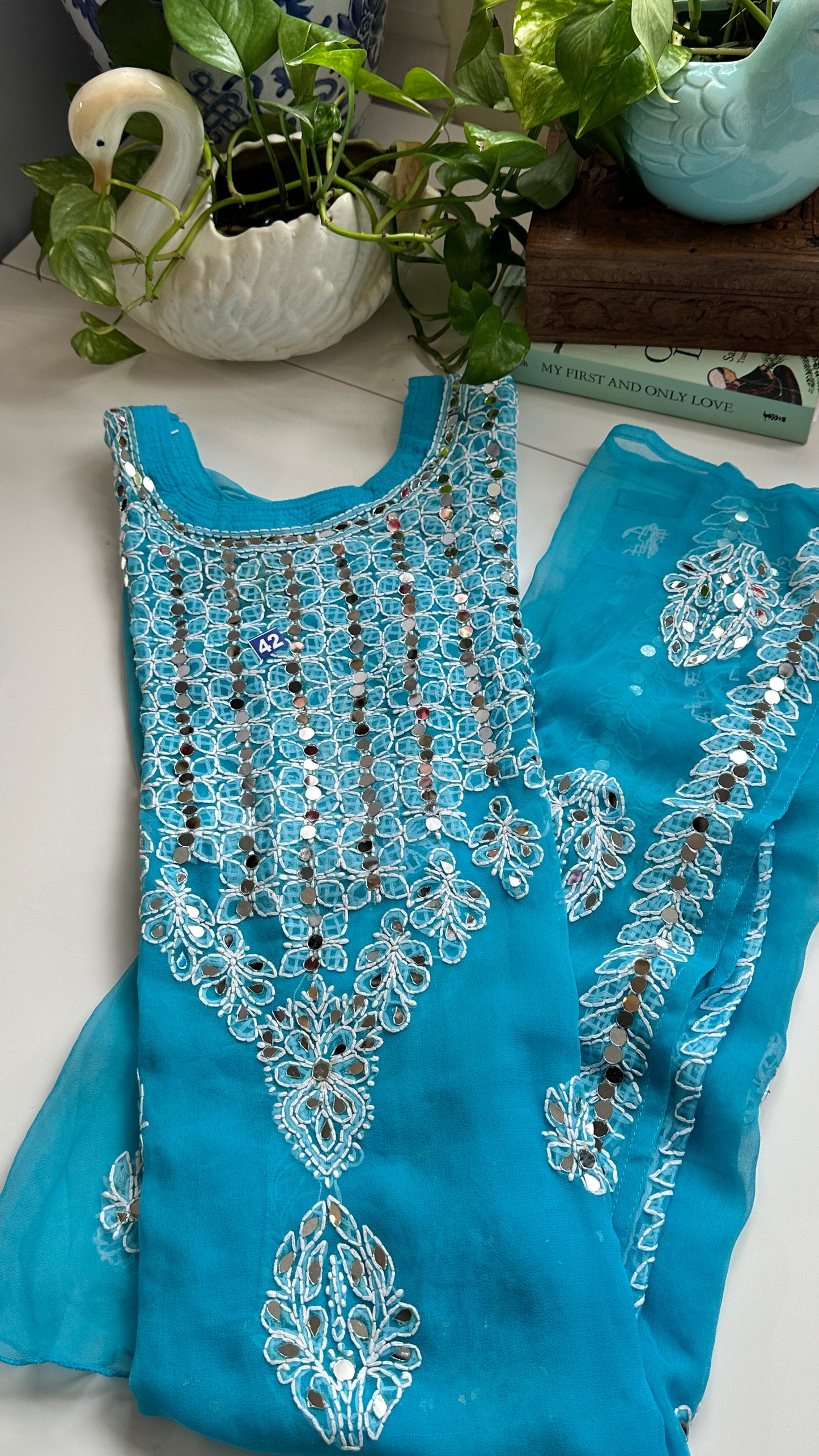 Light Blue - Georgette Mirror Kurta