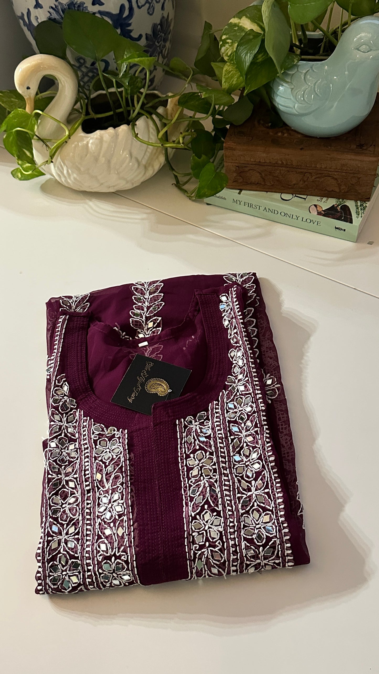 Wine - Georgette Mirror Kurta