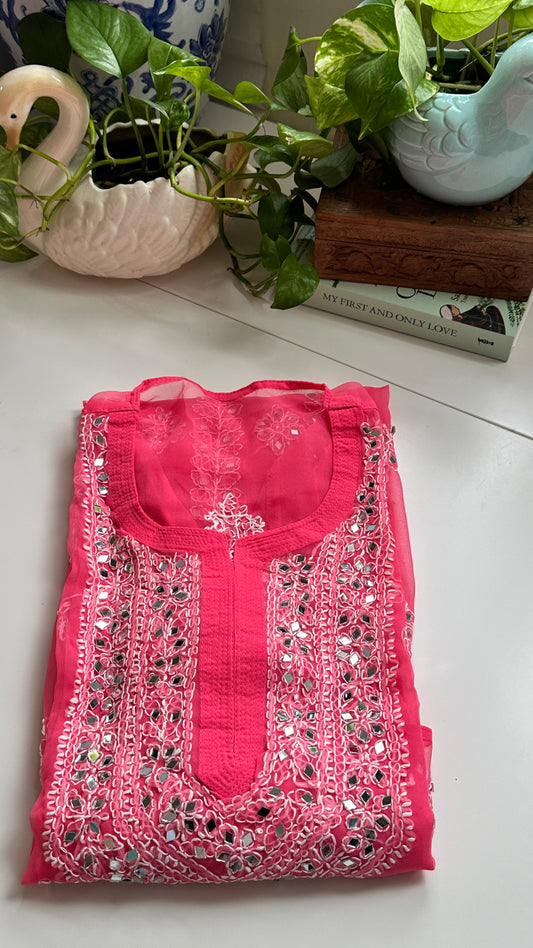 Strawberry Pink - Georgette Mirror Kurta