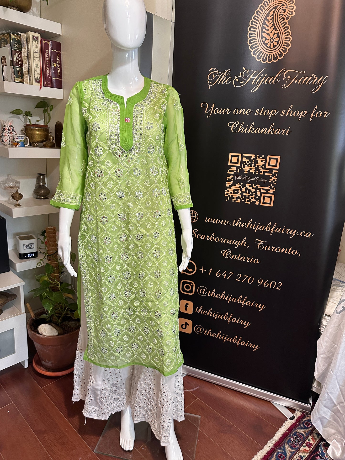 Basil Green - Georgette Mirror Kurta
