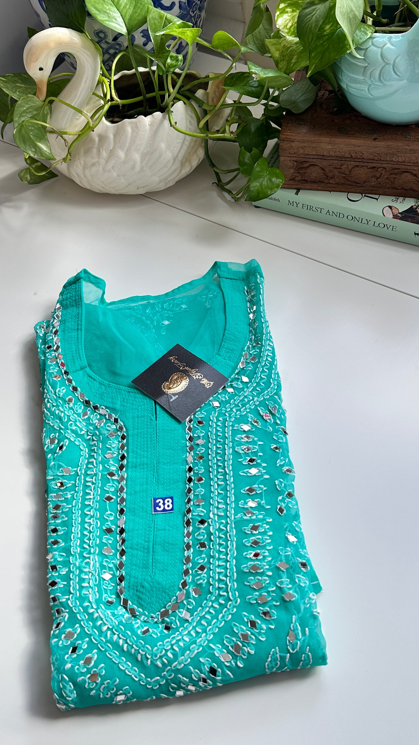 Dark Ferozi - Georgette Mirror Kurta