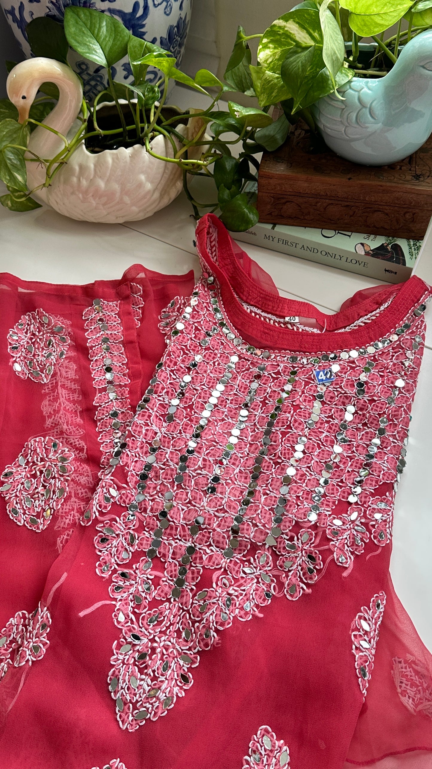 Strawberry Pink - Georgette Mirror Kurta