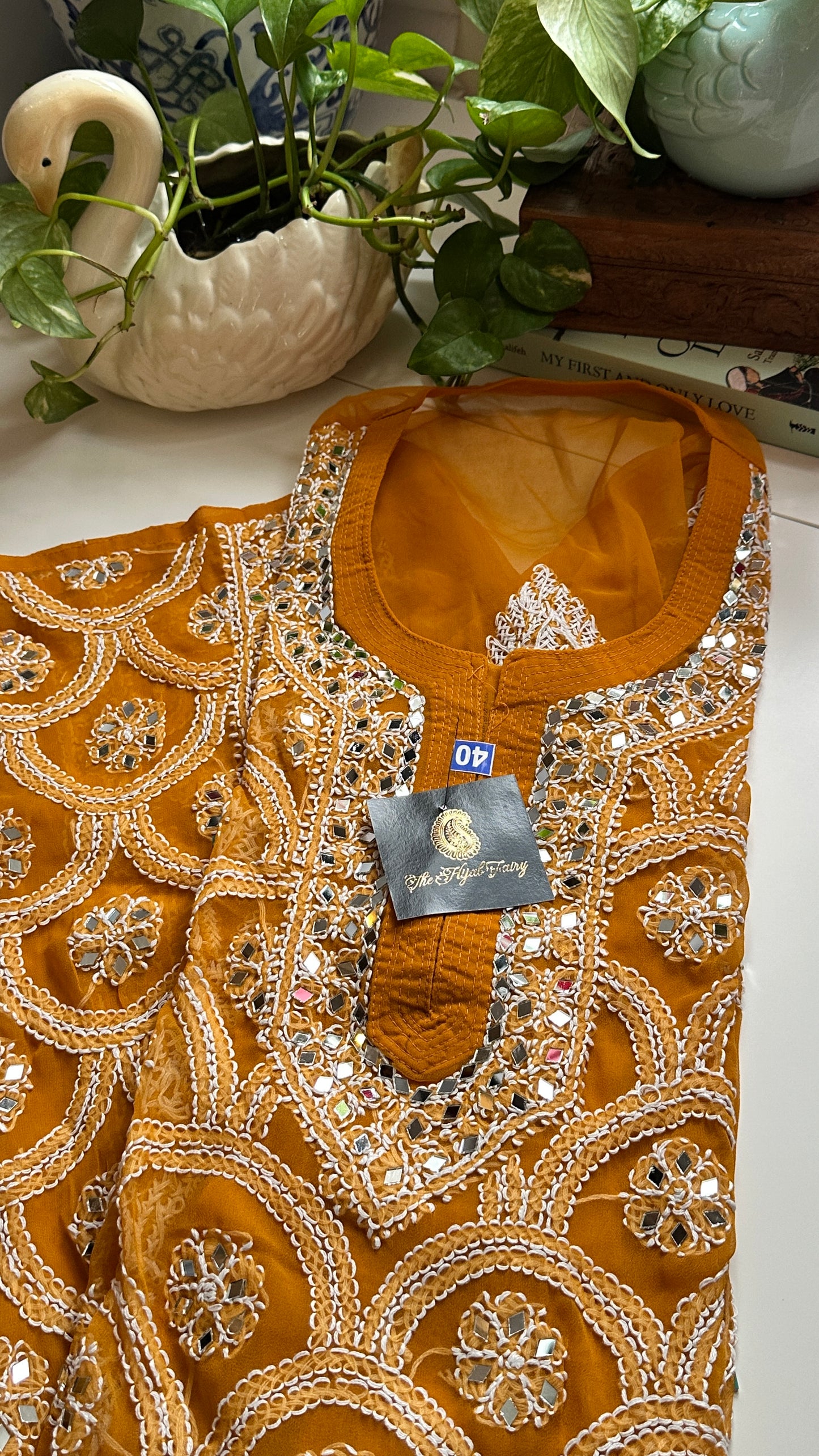 Mustard - Georgette Mirror Kurta