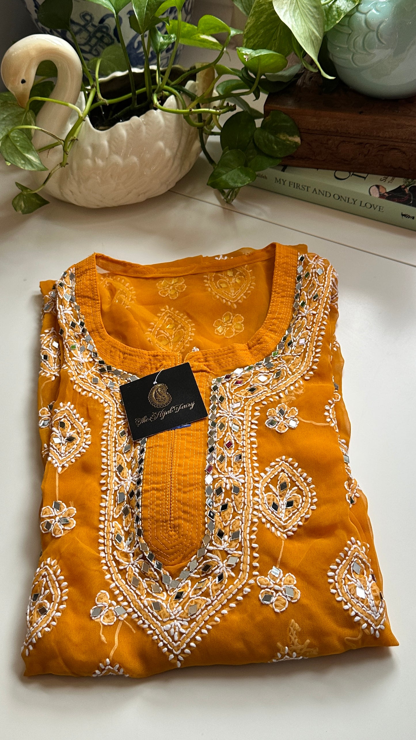 Mustard - Georgette Mirror Kurta