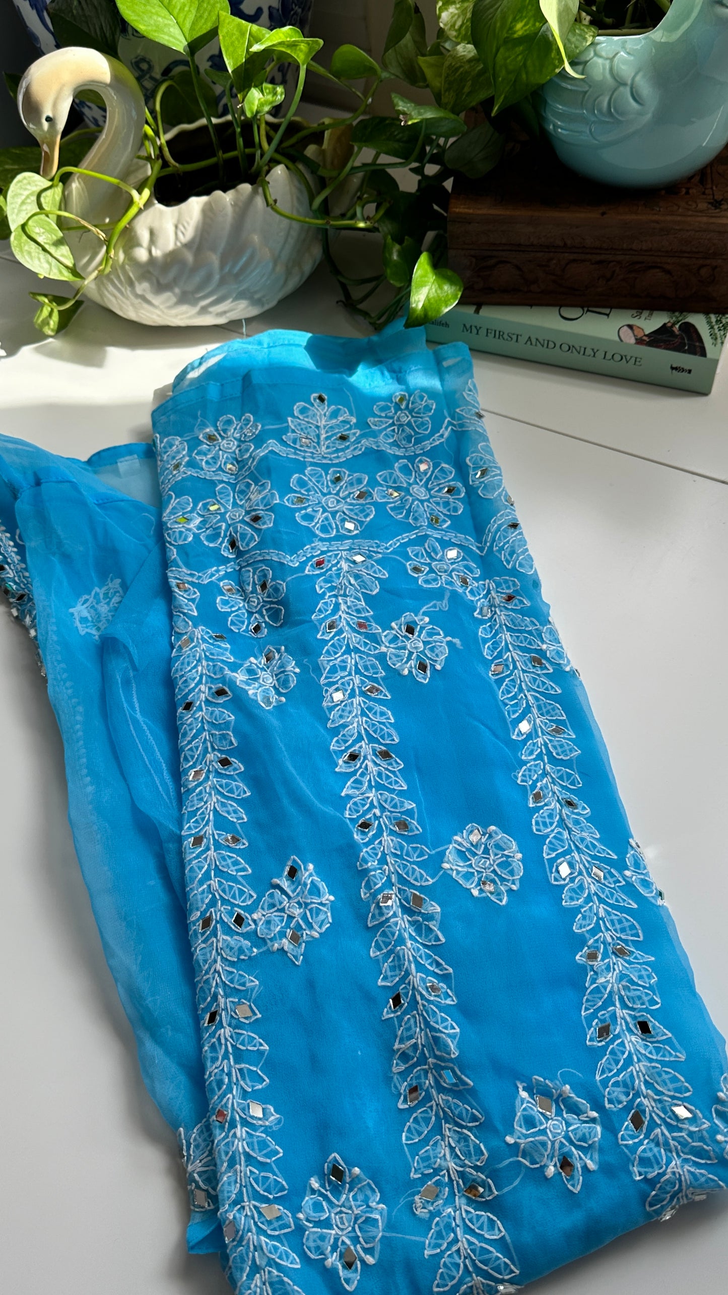 Sky Blue - Georgette Mirror Kurta