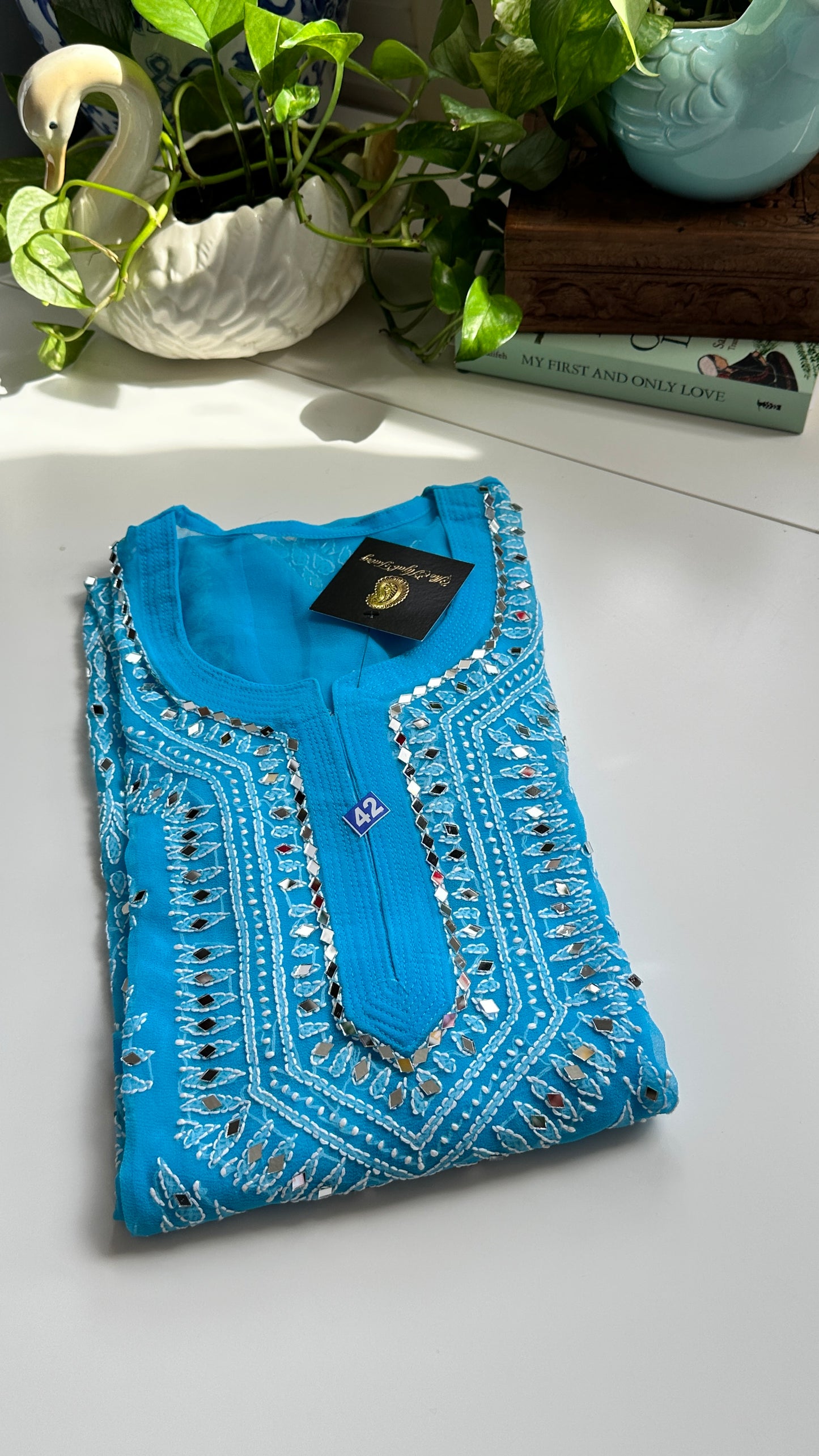 Sky Blue - Georgette Mirror Kurta