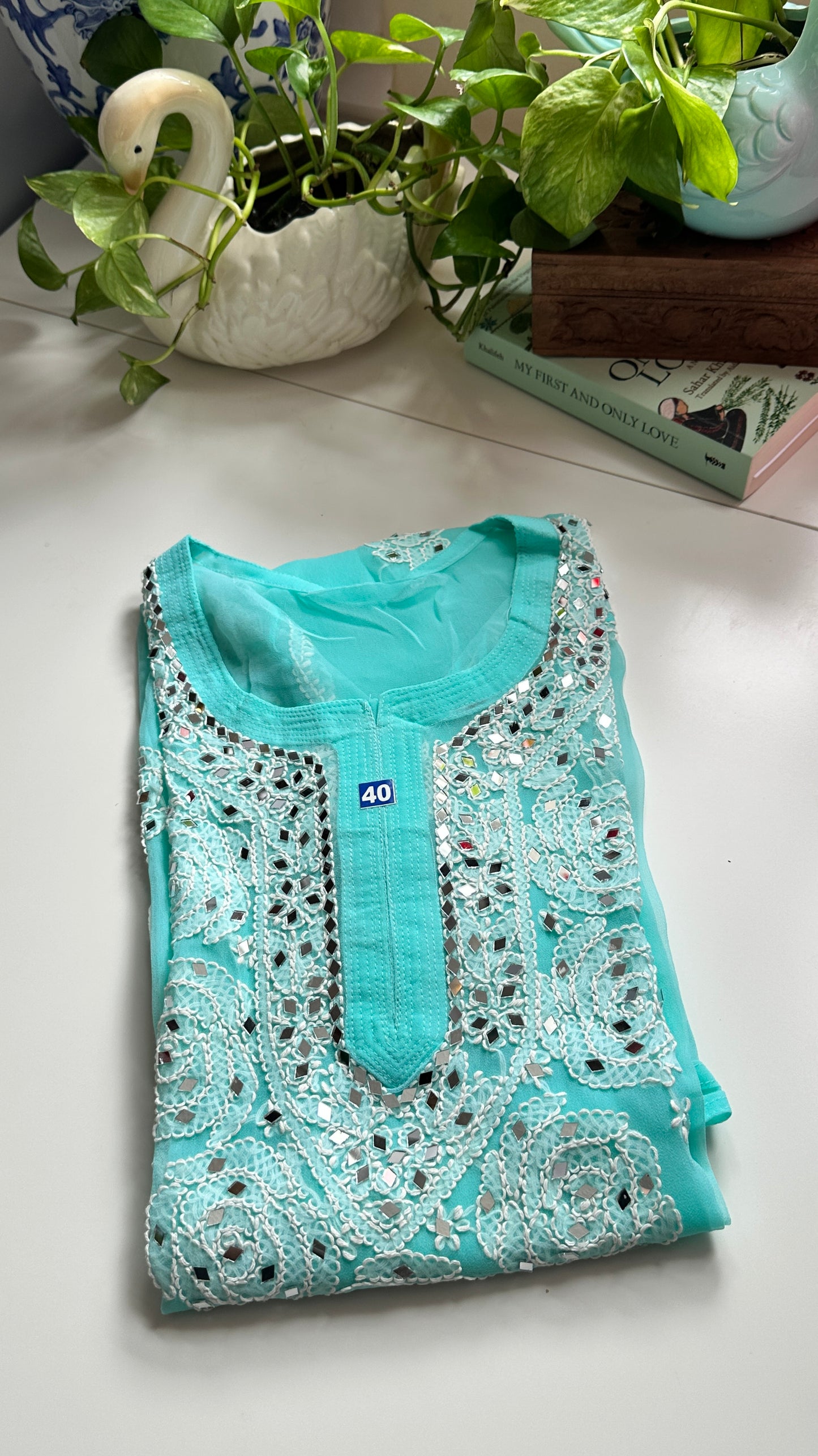 Firozi Blue - Georgette Mirror Kurta