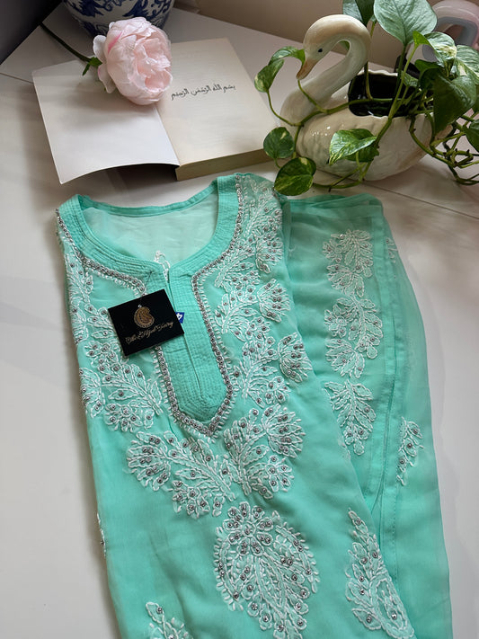 Light Firozi - Georgette Stone Kurta
