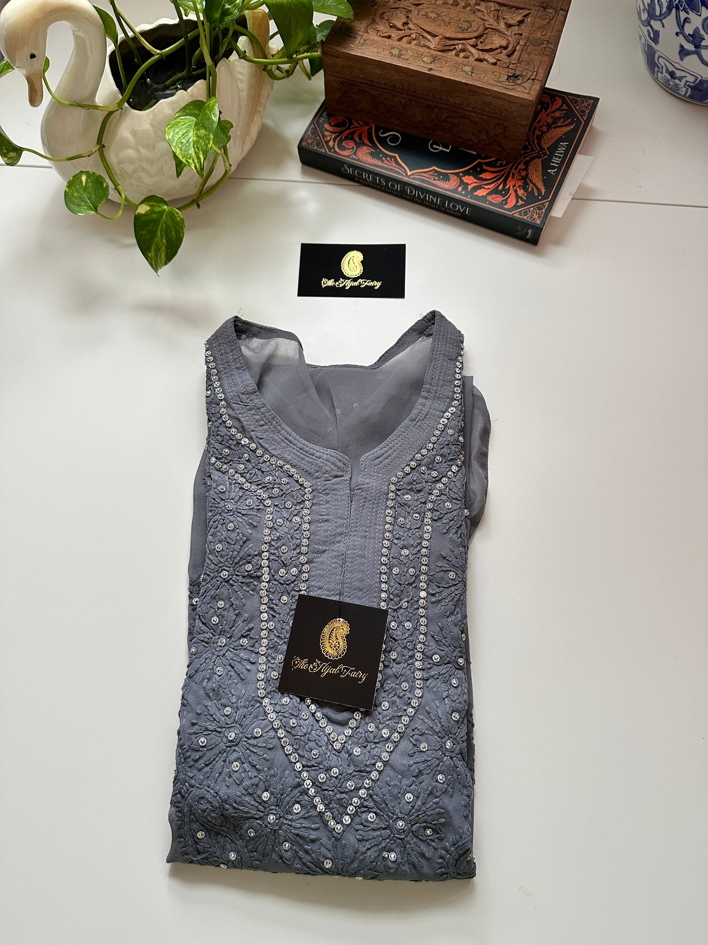 Georgette Stone Kurta- Dark Grey