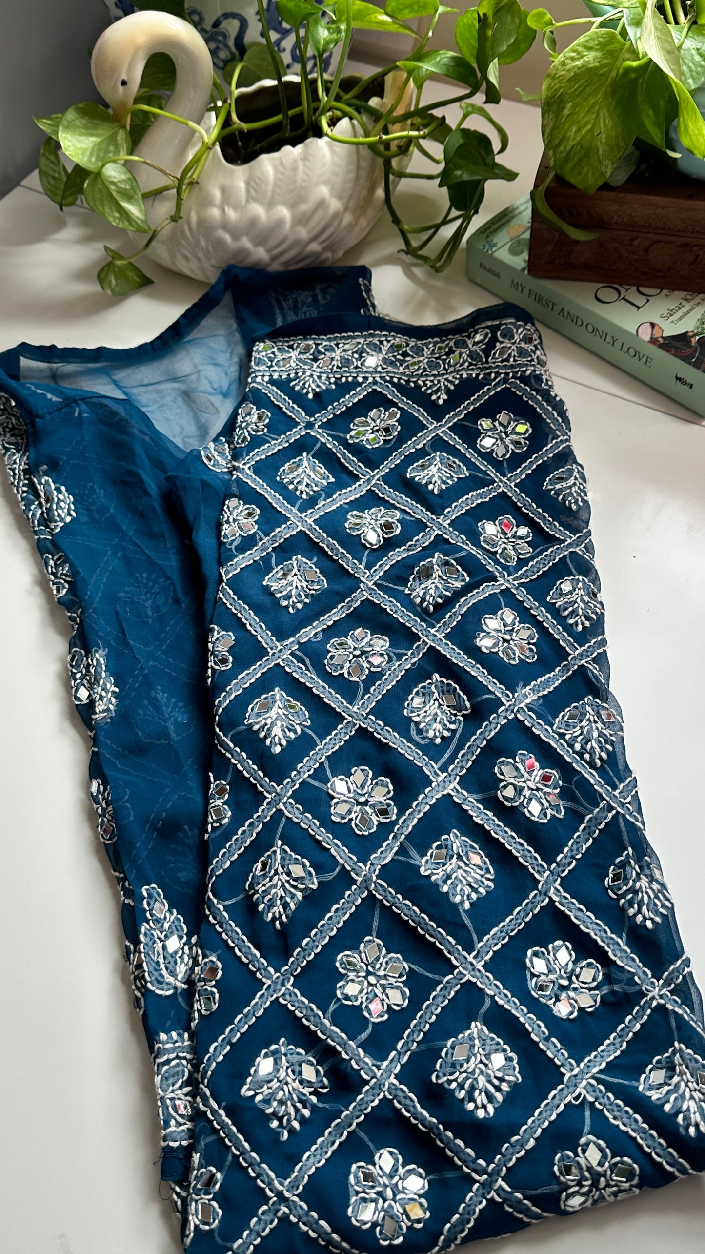 Teal Blue - Georgette Mirror Kurta