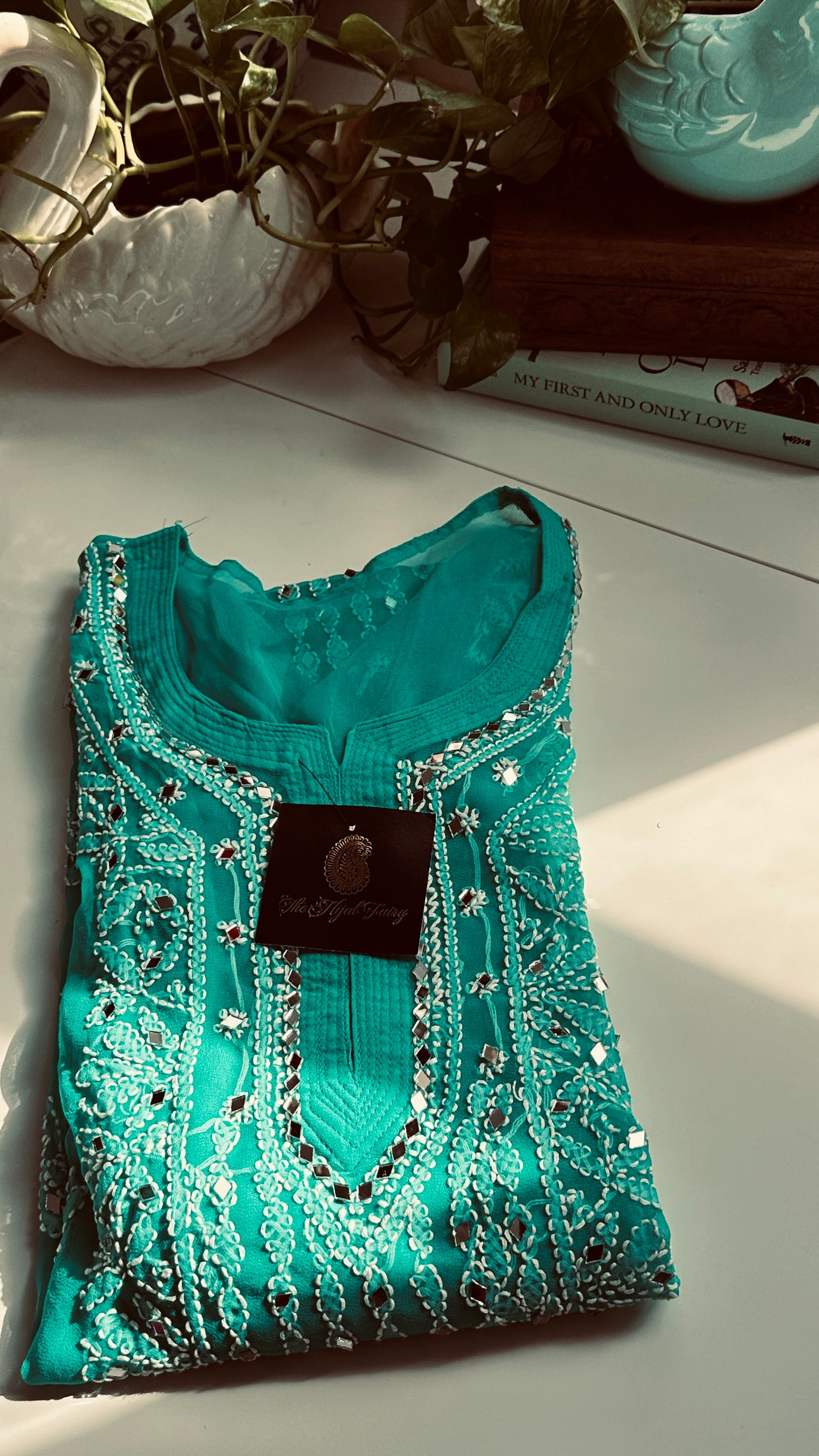 Dark Ferozi - Georgette Mirror Kurta