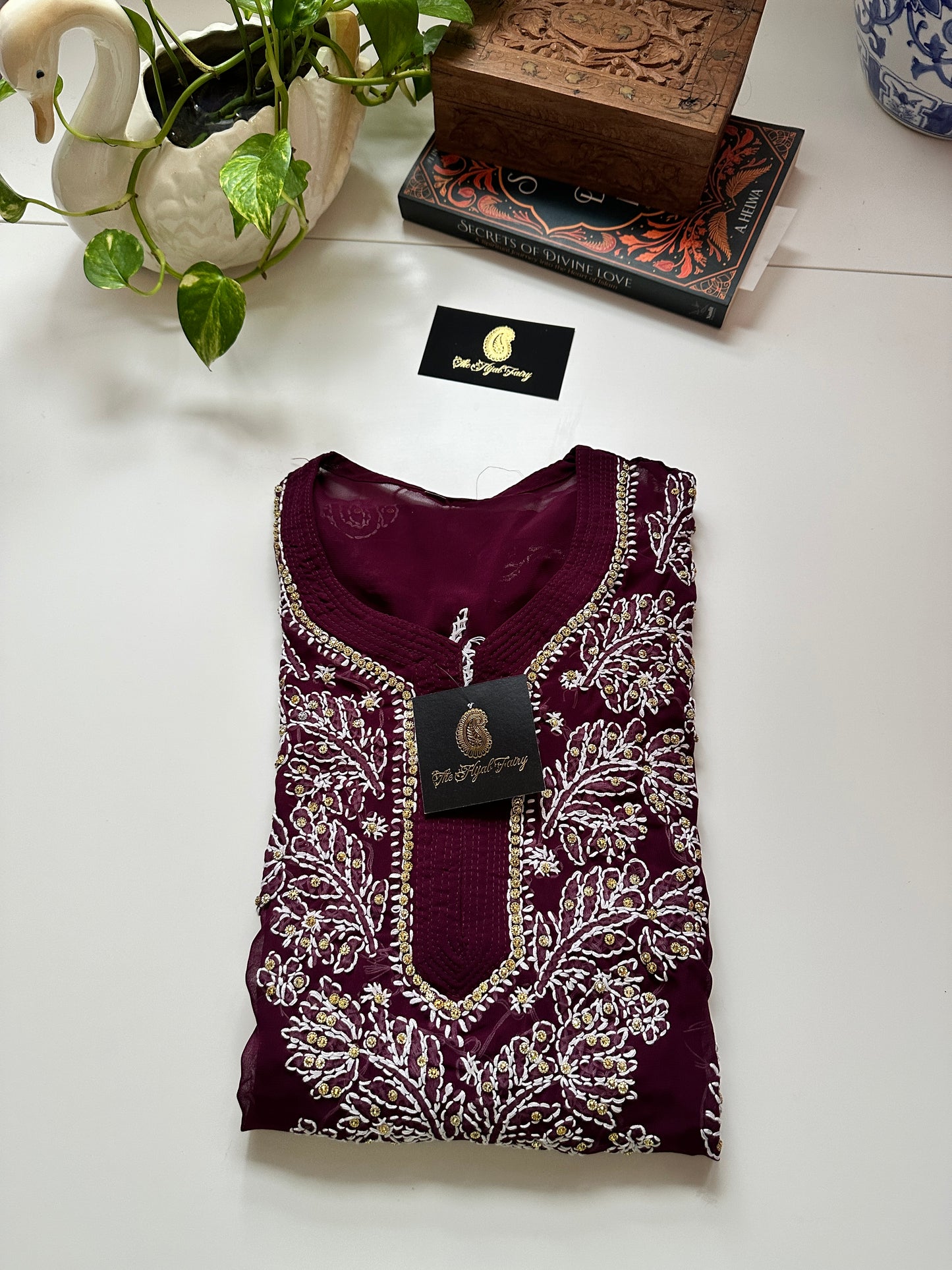 Georgette Stone Kurta- Wine
